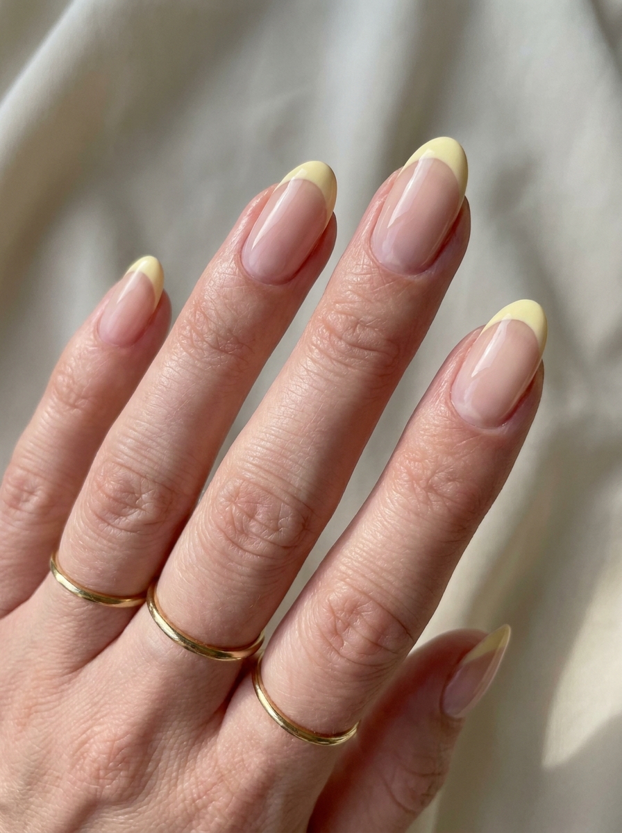 Butter Yellow French Nails mit cremigen gelben French Tips